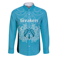 New Zealand Custom Family Matching Off The Shoulder Long Sleeve Dress and Hawaiian Shirt Fire Basketball Maori Tribal Sky Blue LT9 Dad's Shirt - Long Sleeve Blue - Polynesian Pride