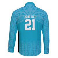 New Zealand Custom Family Matching Off The Shoulder Long Sleeve Dress and Hawaiian Shirt Fire Basketball Maori Tribal Sky Blue LT9 - Polynesian Pride