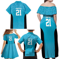 New Zealand Custom Family Matching Off Shoulder Maxi Dress and Hawaiian Shirt Fire Basketball Maori Tribal Sky Blue LT9 - Polynesian Pride