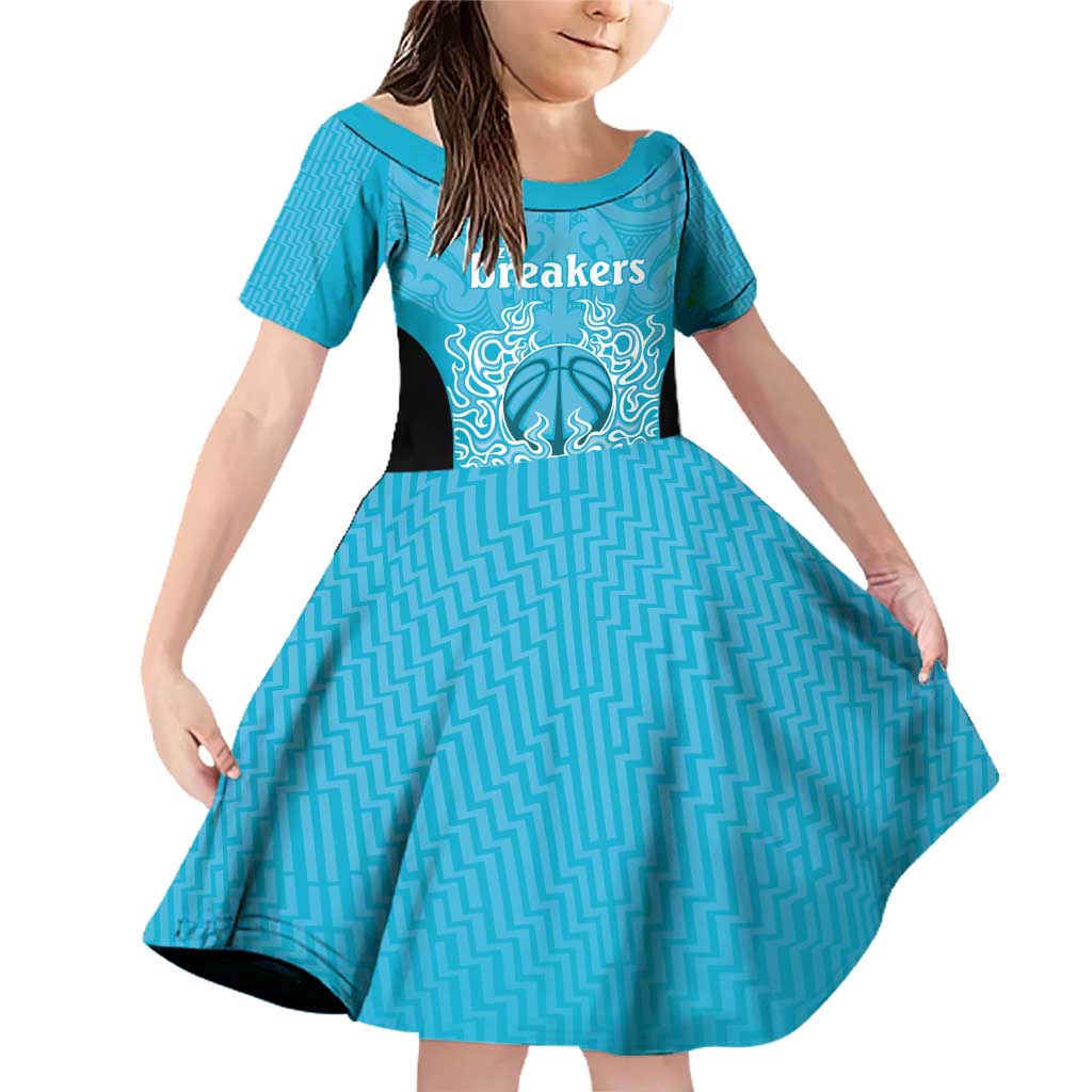 New Zealand Custom Family Matching Off Shoulder Short Dress and Hawaiian Shirt Fire Basketball Maori Tribal Sky Blue LT9 Daughter's Dress Blue - Polynesian Pride