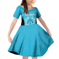 New Zealand Custom Family Matching Off Shoulder Short Dress and Hawaiian Shirt Fire Basketball Maori Tribal Sky Blue LT9 Daughter's Dress Blue - Polynesian Pride