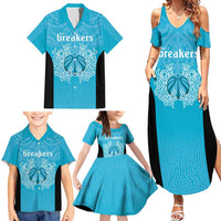 New Zealand Custom Family Matching Summer Maxi Dress and Hawaiian Shirt Fire Basketball Maori Tribal Sky Blue LT9 - Polynesian Pride