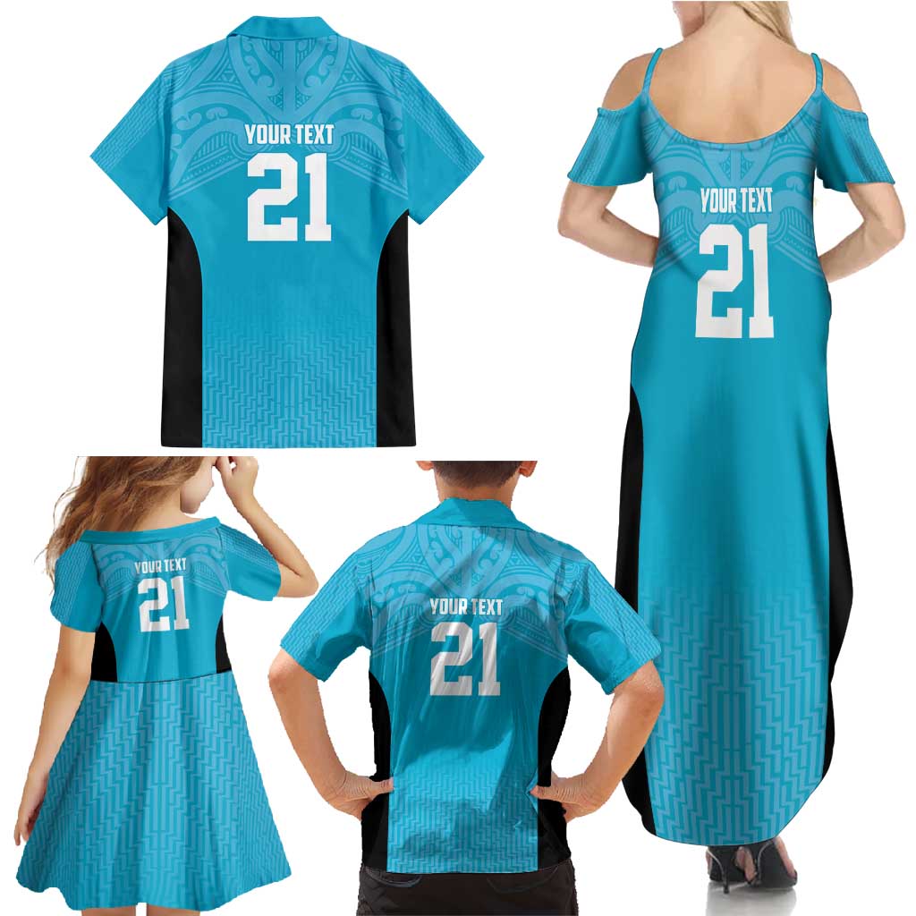 New Zealand Custom Family Matching Summer Maxi Dress and Hawaiian Shirt Fire Basketball Maori Tribal Sky Blue LT9 - Polynesian Pride