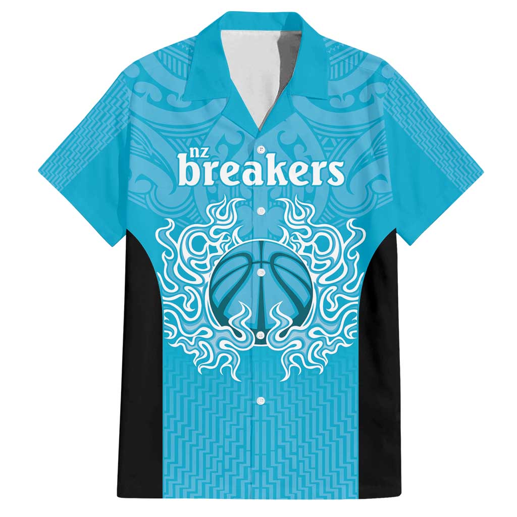 New Zealand Custom Family Matching Summer Maxi Dress and Hawaiian Shirt Fire Basketball Maori Tribal Sky Blue LT9 Dad's Shirt - Short Sleeve Blue - Polynesian Pride