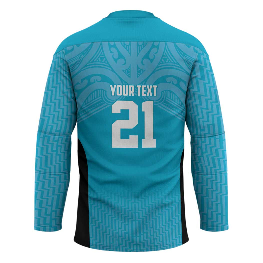 New Zealand Custom Hockey Jersey Fire Basketball Maori Tribal Sky Blue LT9 - Polynesian Pride