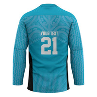 New Zealand Custom Hockey Jersey Fire Basketball Maori Tribal Sky Blue LT9 - Polynesian Pride