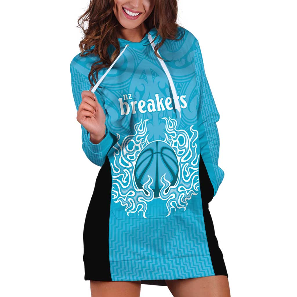 New Zealand Custom Hoodie Dress Fire Basketball Maori Tribal Sky Blue LT9 Blue - Polynesian Pride