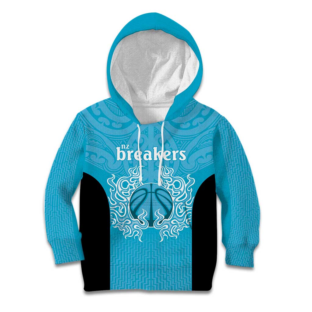 New Zealand Custom Kid Hoodie Fire Basketball Maori Tribal Sky Blue LT9 Hoodie Blue - Polynesian Pride