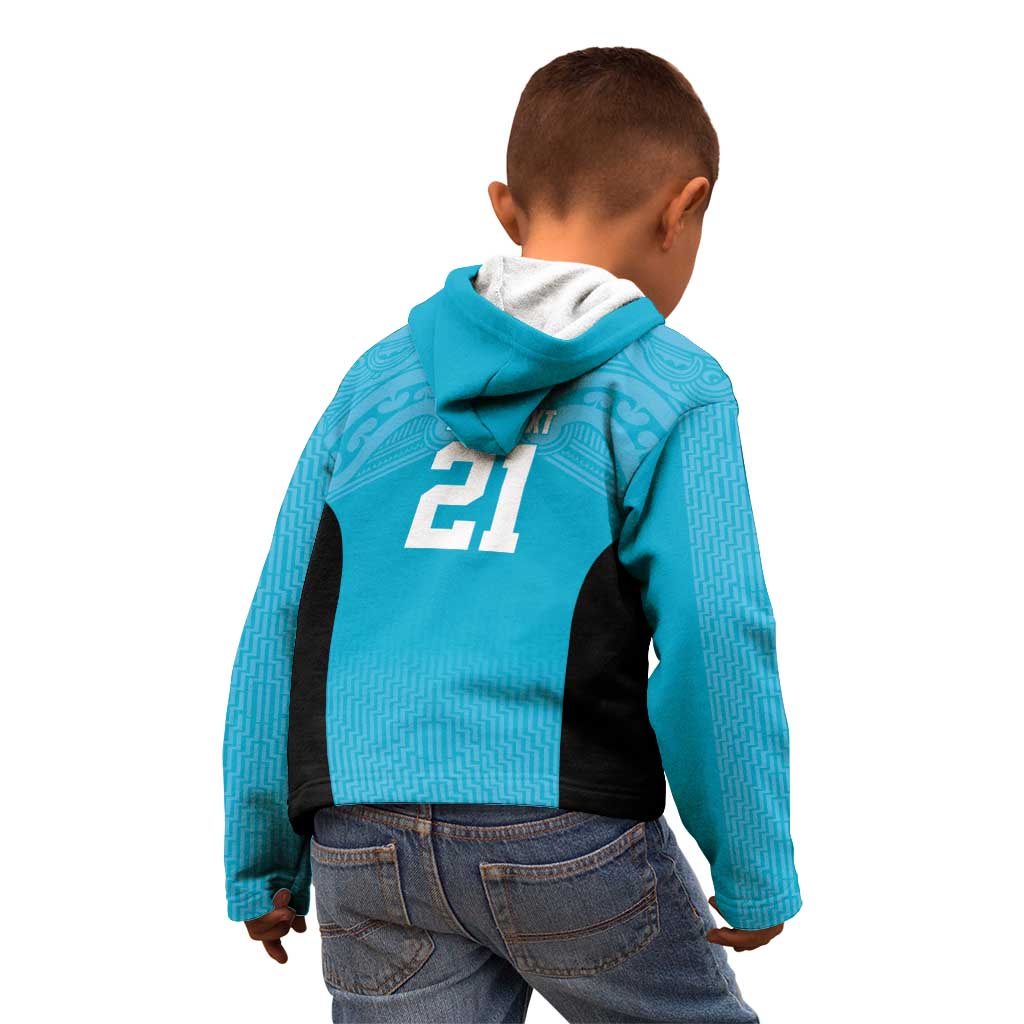 New Zealand Custom Kid Hoodie Fire Basketball Maori Tribal Sky Blue LT9 - Polynesian Pride
