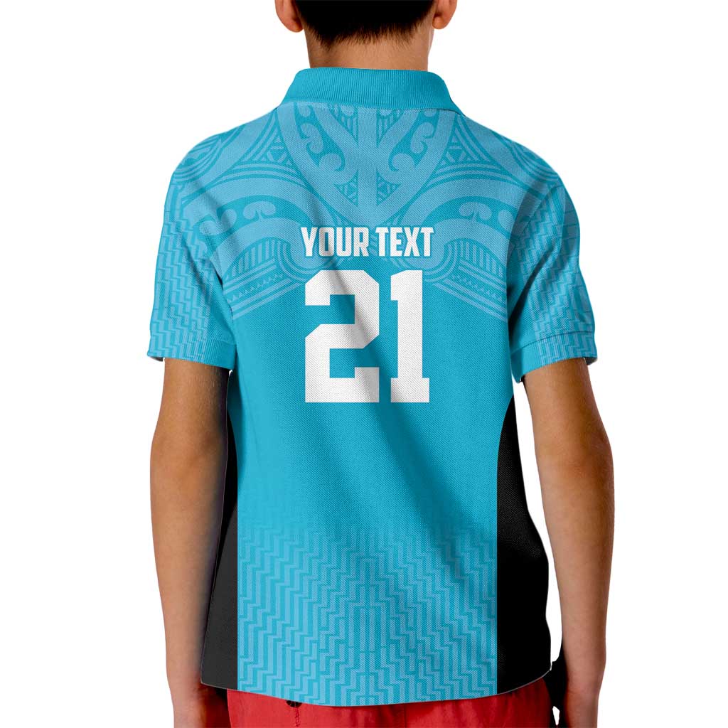 New Zealand Custom Kid Polo Shirt Fire Basketball Maori Tribal Sky Blue LT9 - Polynesian Pride