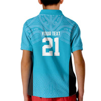 New Zealand Custom Kid Polo Shirt Fire Basketball Maori Tribal Sky Blue LT9 - Polynesian Pride