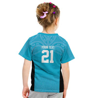 New Zealand Custom Kid T Shirt Fire Basketball Maori Tribal Sky Blue LT9 - Polynesian Pride