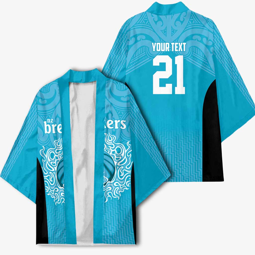 New Zealand Custom Kimono Fire Basketball Maori Tribal Sky Blue - Polynesian Pride