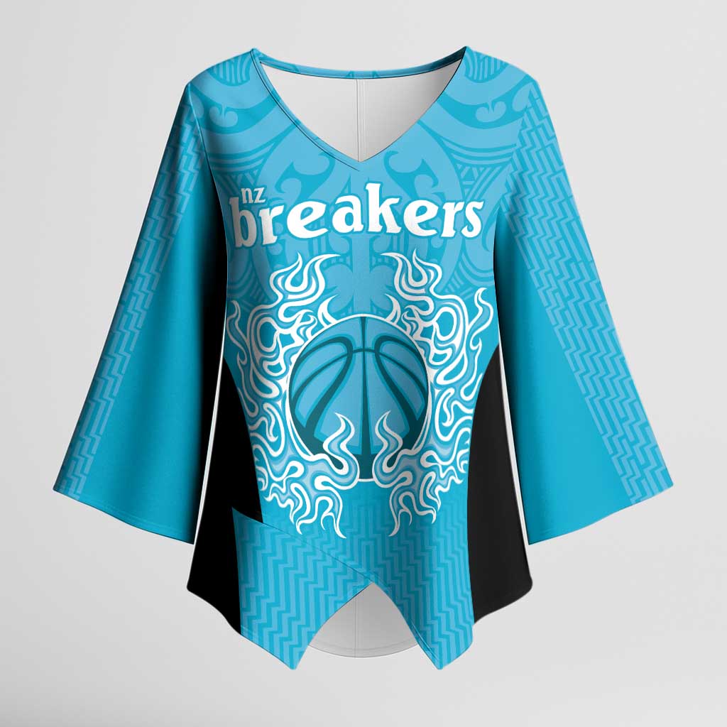 New Zealand Custom Kimono Sleeve Blouse Fire Basketball Maori Tribal Sky Blue LT9 Female Blue - Polynesian Pride