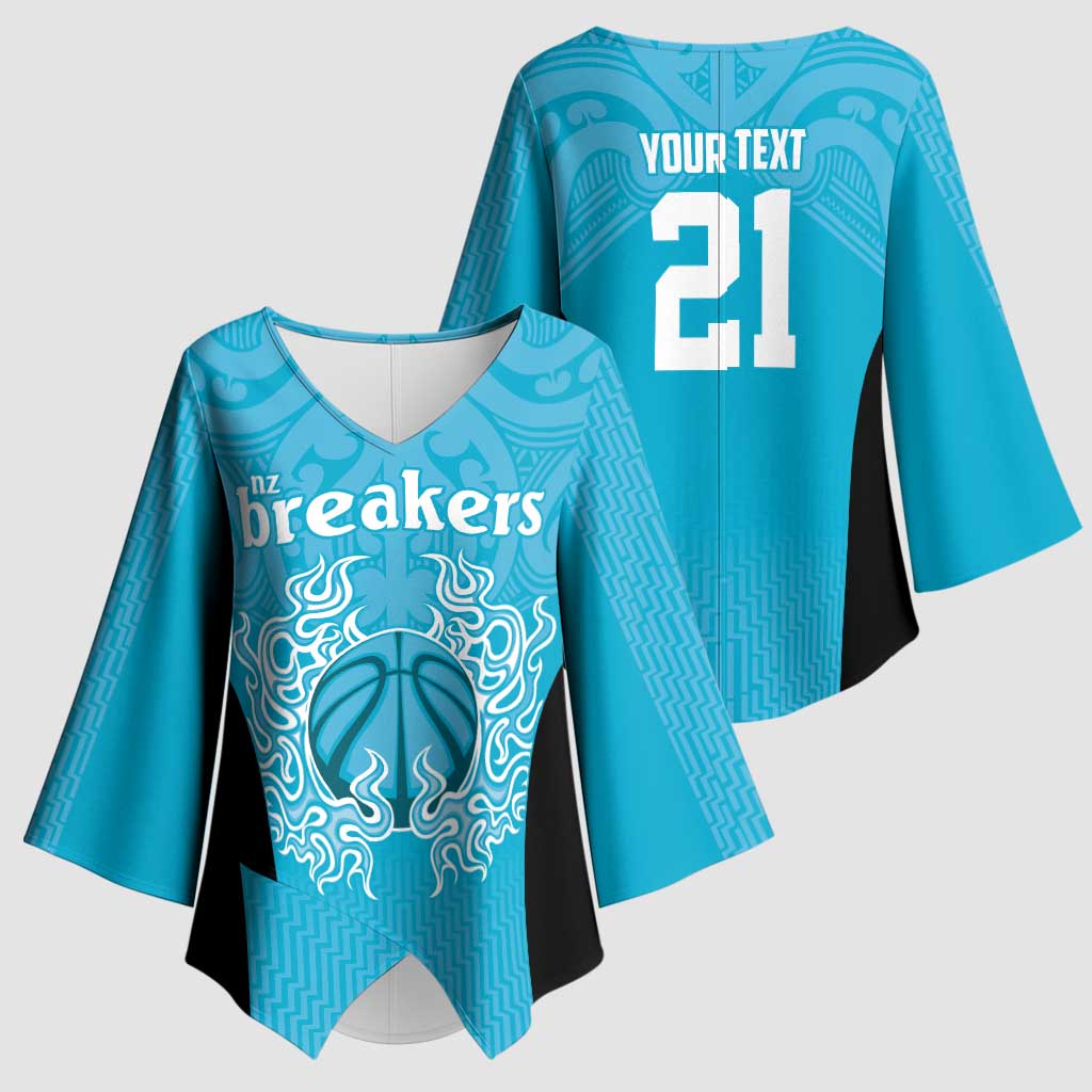 New Zealand Custom Kimono Sleeve Blouse Fire Basketball Maori Tribal Sky Blue LT9 - Polynesian Pride