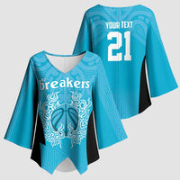 New Zealand Custom Kimono Sleeve Blouse Fire Basketball Maori Tribal Sky Blue LT9 - Polynesian Pride