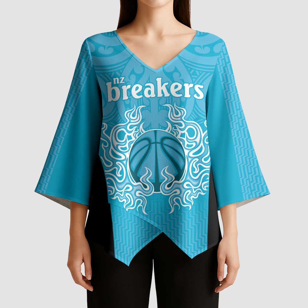 New Zealand Custom Kimono Sleeve Blouse Fire Basketball Maori Tribal Sky Blue LT9 - Polynesian Pride