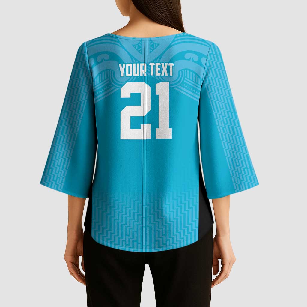 New Zealand Custom Kimono Sleeve Blouse Fire Basketball Maori Tribal Sky Blue LT9 - Polynesian Pride