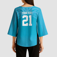 New Zealand Custom Kimono Sleeve Blouse Fire Basketball Maori Tribal Sky Blue LT9 - Polynesian Pride