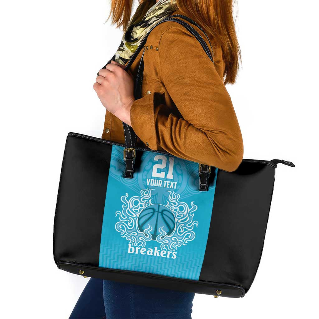 New Zealand Custom Leather Tote Bag Fire Basketball Maori Tribal Sky Blue LT9 Blue - Polynesian Pride