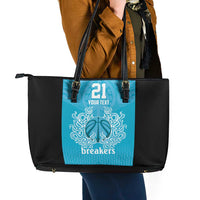 New Zealand Custom Leather Tote Bag Fire Basketball Maori Tribal Sky Blue LT9 - Polynesian Pride