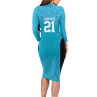 New Zealand Custom Long Sleeve Bodycon Dress Fire Basketball Maori Tribal Sky Blue LT9 - Polynesian Pride