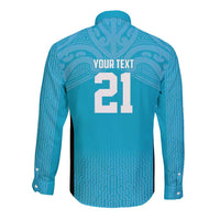 New Zealand Custom Long Sleeve Button Shirt Fire Basketball Maori Tribal Sky Blue - Polynesian Pride
