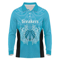 New Zealand Custom Long Sleeve Polo Shirt Fire Basketball Maori Tribal Sky Blue LT9 Blue - Polynesian Pride