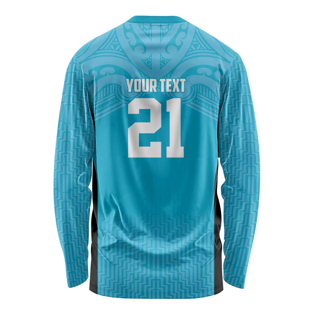 New Zealand Custom Long Sleeve Shirt Fire Basketball Maori Tribal Sky Blue - Polynesian Pride