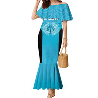 New Zealand Custom Mermaid Dress Fire Basketball Maori Tribal Sky Blue LT9 Women Blue - Polynesian Pride