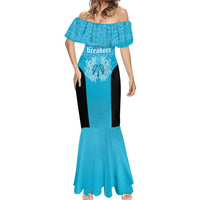 New Zealand Custom Mermaid Dress Fire Basketball Maori Tribal Sky Blue LT9 - Polynesian Pride