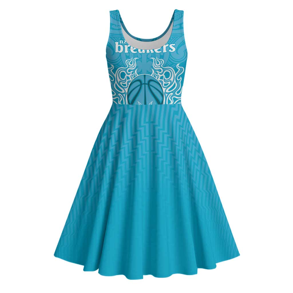 New Zealand Custom Midi Dress Fire Basketball Maori Tribal Sky Blue LT9 Blue - Polynesian Pride