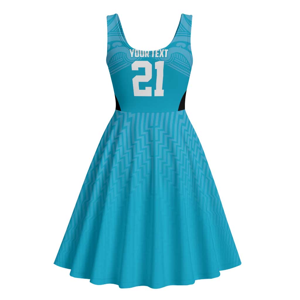 New Zealand Custom Midi Dress Fire Basketball Maori Tribal Sky Blue LT9 - Polynesian Pride