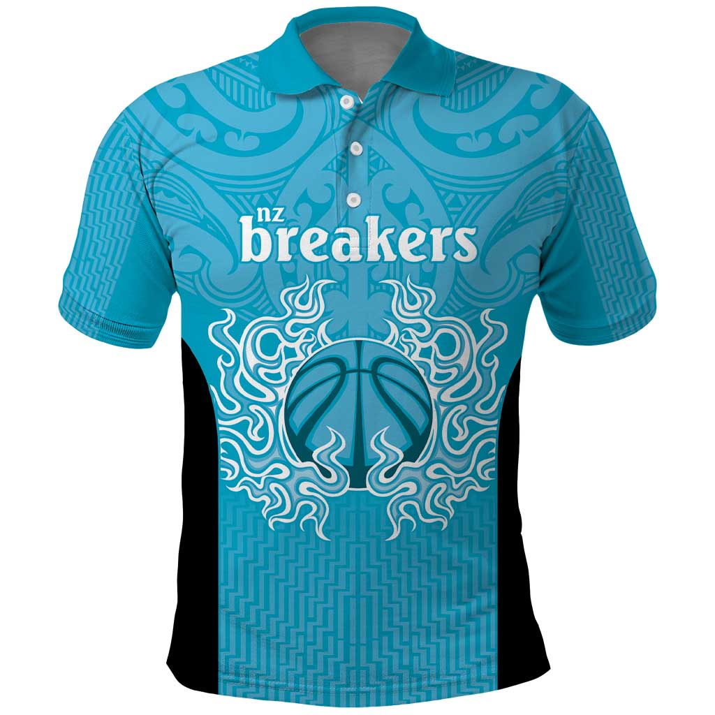 New Zealand Custom Polo Shirt Fire Basketball Maori Tribal Sky Blue LT9 Blue - Polynesian Pride