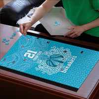 New Zealand Custom Puzzle Fire Basketball Maori Tribal Sky Blue - Polynesian Pride