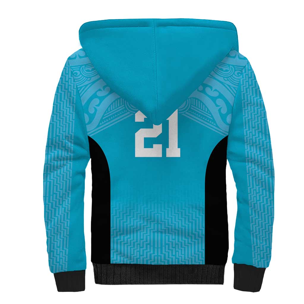 New Zealand Custom Sherpa Hoodie Fire Basketball Maori Tribal Sky Blue LT9 - Polynesian Pride