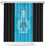 New Zealand Custom Shower Curtain Fire Basketball Maori Tribal Sky Blue - Polynesian Pride