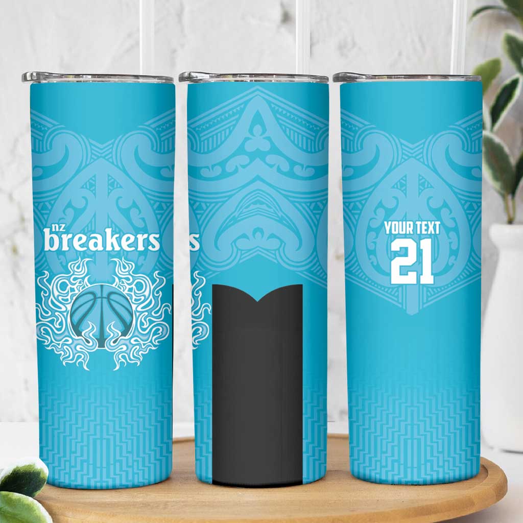 New Zealand Custom Skinny Tumbler Fire Basketball Maori Tribal Sky Blue LT9 - Polynesian Pride