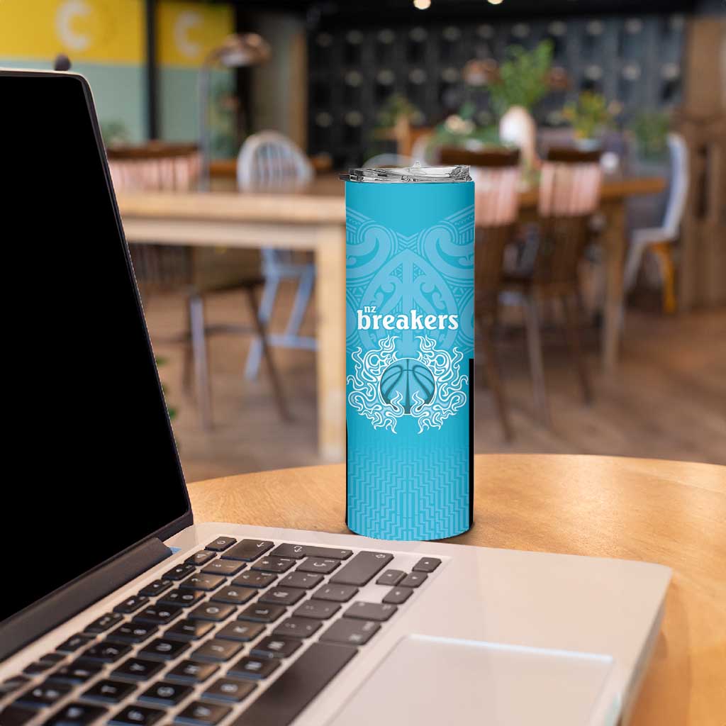 New Zealand Custom Skinny Tumbler Fire Basketball Maori Tribal Sky Blue LT9 - Polynesian Pride