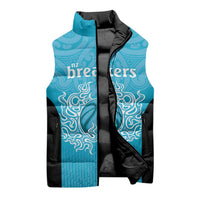 New Zealand Custom Sleeveless Puffer Jacket Fire Basketball Maori Tribal Sky Blue - Polynesian Pride