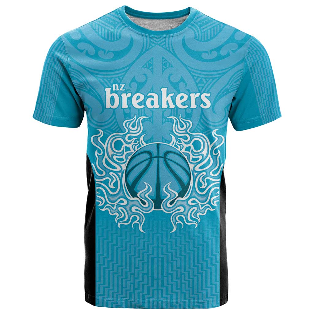 New Zealand Custom T Shirt Fire Basketball Maori Tribal Sky Blue LT9 Blue - Polynesian Pride