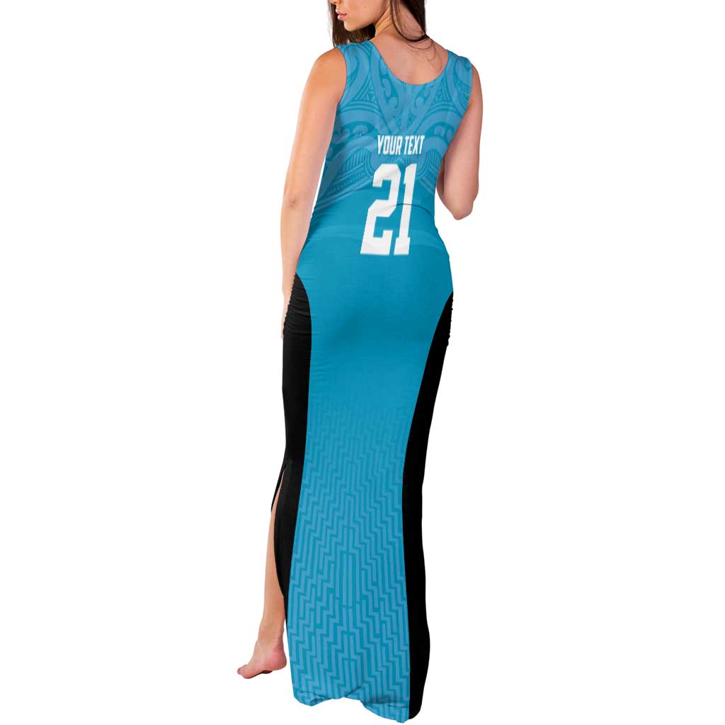 New Zealand Custom Tank Maxi Dress Fire Basketball Maori Tribal Sky Blue LT9 - Polynesian Pride