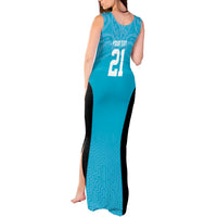 New Zealand Custom Tank Maxi Dress Fire Basketball Maori Tribal Sky Blue LT9 - Polynesian Pride