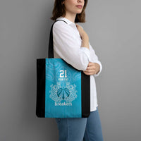 New Zealand Custom Tote Bag Fire Basketball Maori Tribal Sky Blue - Polynesian Pride