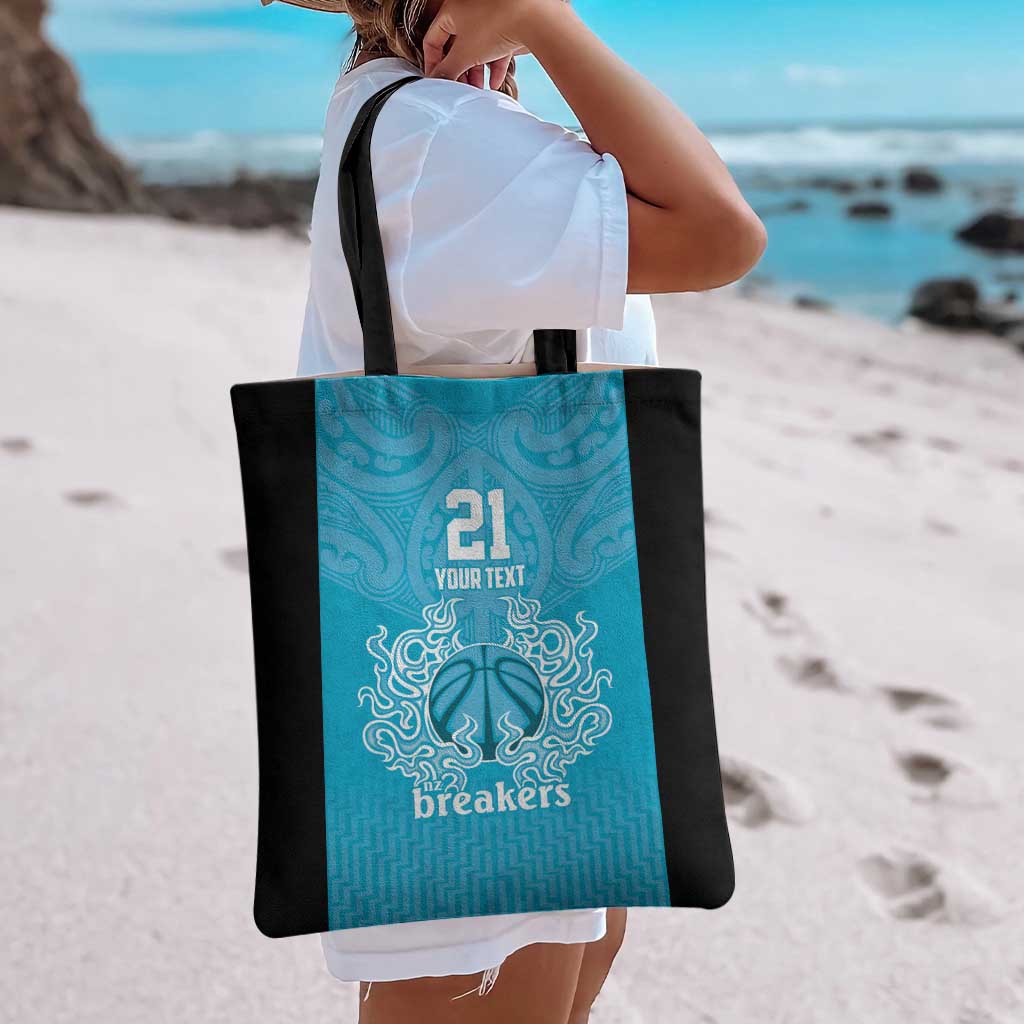 New Zealand Custom Tote Bag Fire Basketball Maori Tribal Sky Blue - Polynesian Pride