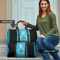 New Zealand Custom Travel Bag Fire Basketball Maori Tribal Sky Blue LT9 - Polynesian Pride