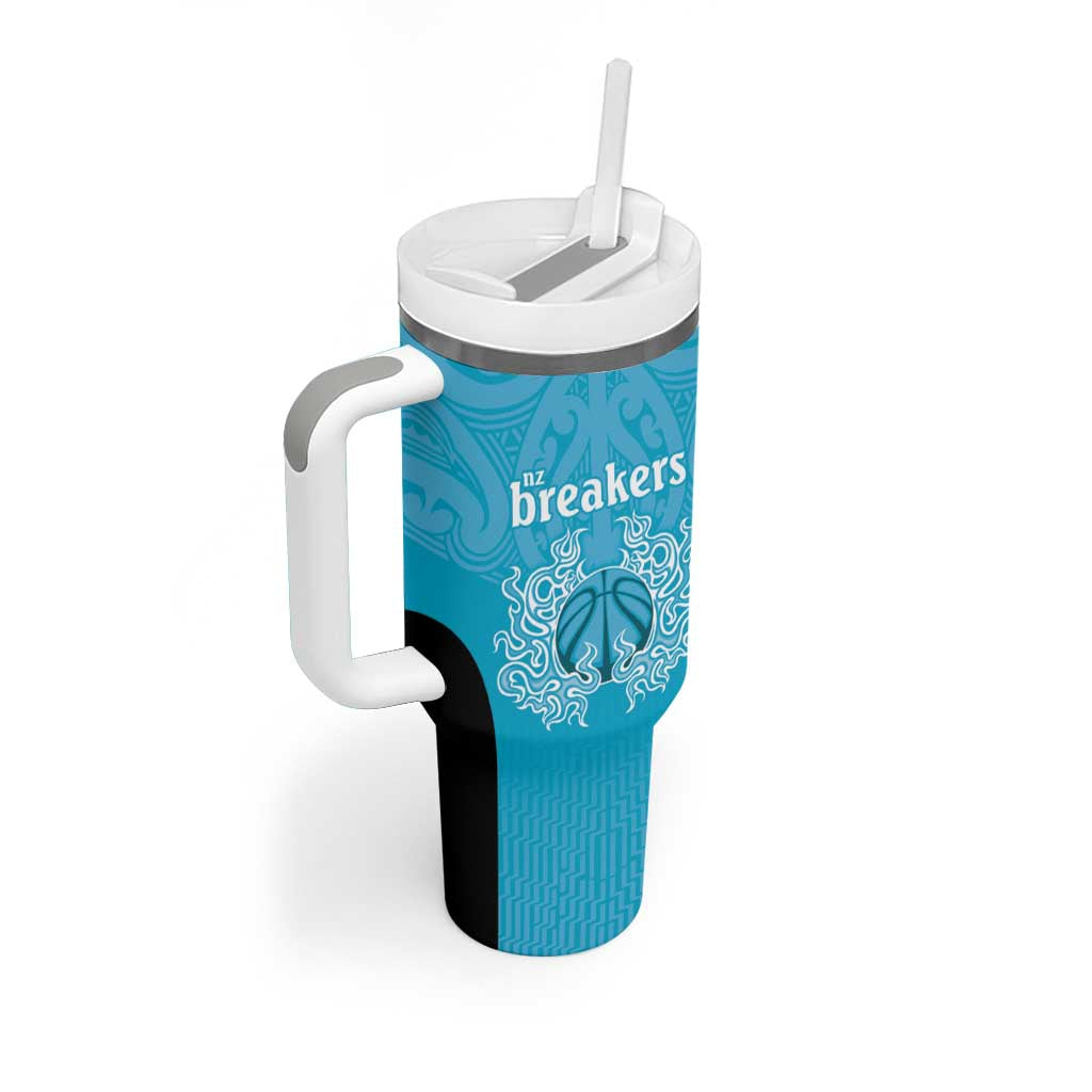 New Zealand Custom Tumbler With Handle Fire Basketball Maori Tribal Sky Blue LT9 - Polynesian Pride
