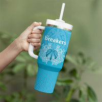 New Zealand Custom Tumbler With Handle Fire Basketball Maori Tribal Sky Blue LT9 - Polynesian Pride