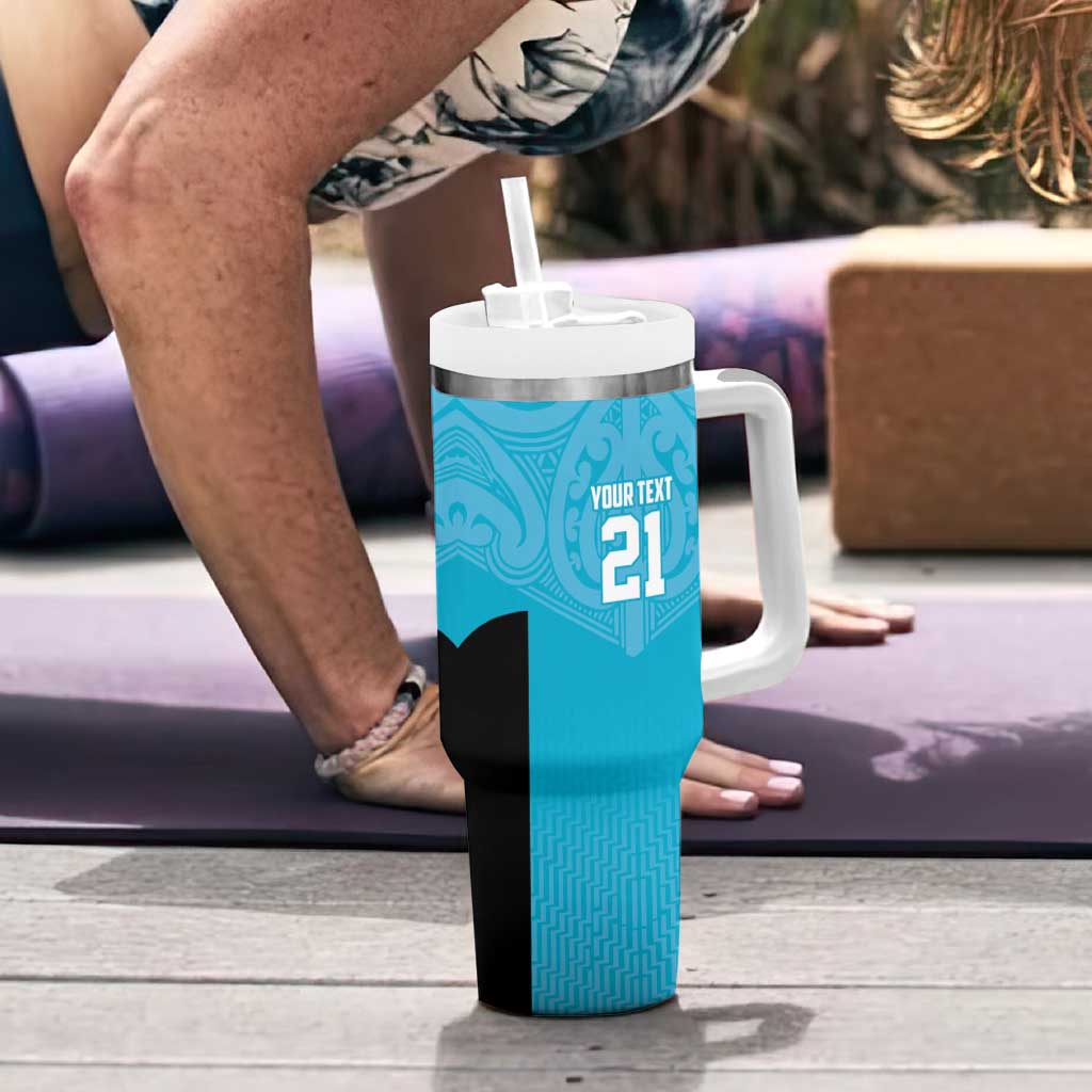 New Zealand Custom Tumbler With Handle Fire Basketball Maori Tribal Sky Blue LT9 - Polynesian Pride