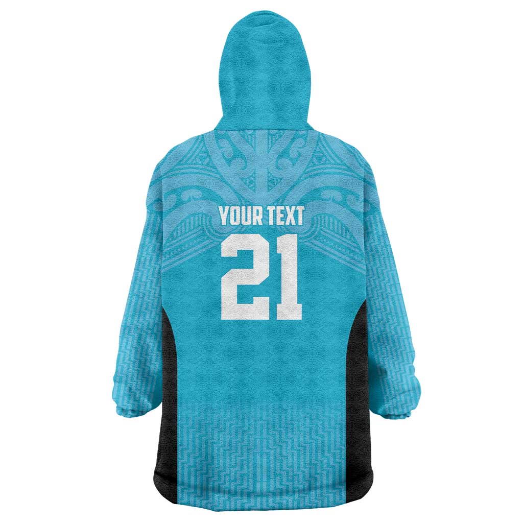 New Zealand Custom Wearable Blanket Hoodie Fire Basketball Maori Tribal Sky Blue LT9 - Polynesian Pride